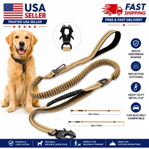 Heavy Duty Reflective Dog Leash Shock Absorbing Bungee Training Lead Seat Belt