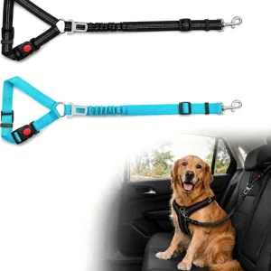 Dog Seat Belt for Car 2 Pack, 3-In-1 Adjustable-Length Bungee Tether | 3 in 1 De